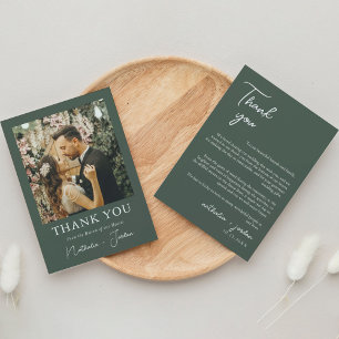 Boho Modern Dark Green Photo Wedding  Thank You Ca Card
