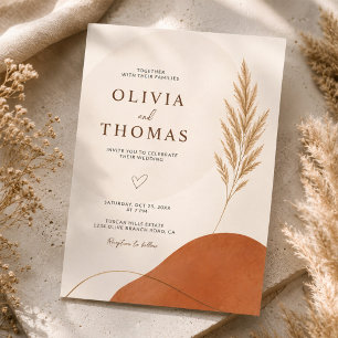Boho Modern Earth Tone Terracotta Wedding Invitation