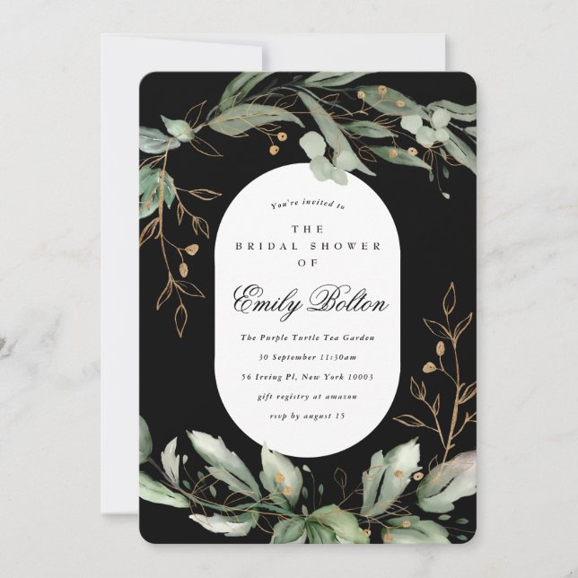 Boho Modern Elegant Gold Eucalyptus Pampas Shower Invitation (Front)
