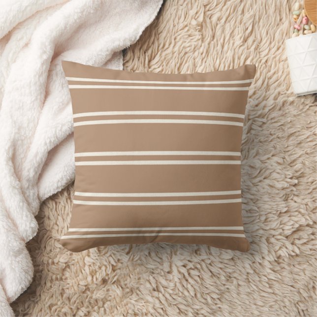 Boho Modern Farmhouse Neutral Stripes Tan Brown Cushion (Blanket)