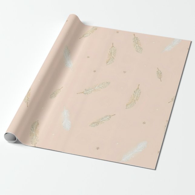 Boho Modern Feathers Luxury Collection Wrapping Paper (Unrolled)