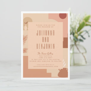 Boho Modern Floral Art Blush Terracotta Wedding Invitation