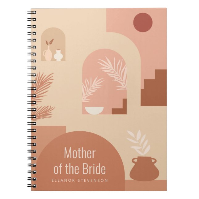 Boho Modern Floral Art Terracotta Bridal Party  Notebook (Front)