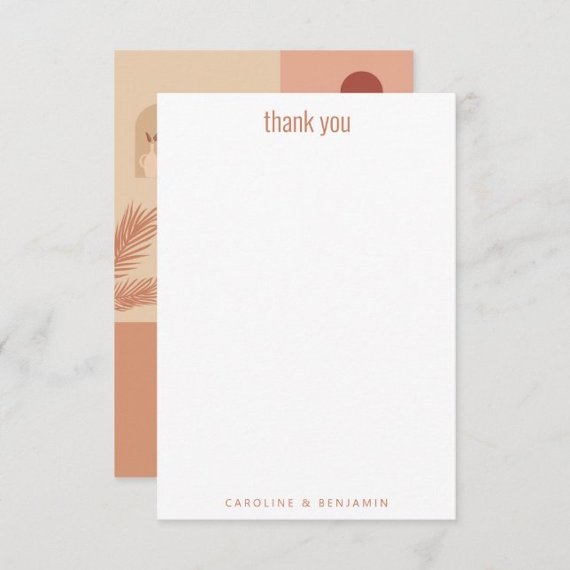 Boho Modern Floral Art Terracotta Personalised  Thank You Card (Front/Back)