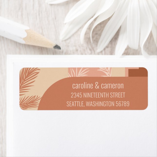 Boho Modern Floral Art Terracotta Return Address Label (Insitu)