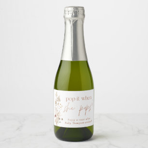 Boho Modern Floral Baby Shower Champagne Label