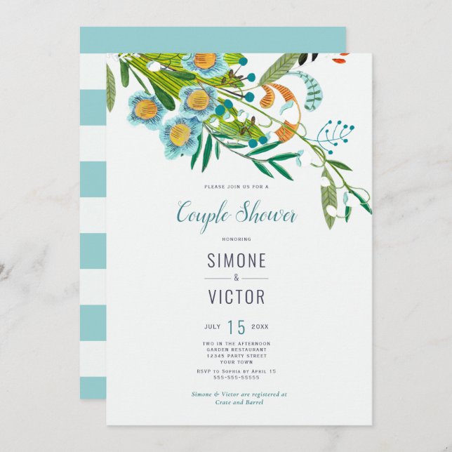Boho Modern Floral Lily of Valley Couples Shower Invitation (Front/Back)