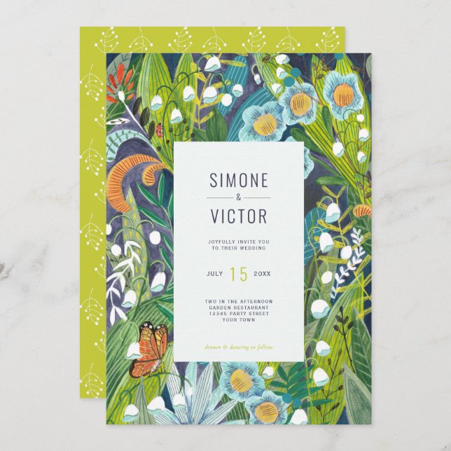 Boho Modern Floral Lily of Valley Wedding  Invitation (Front/Back)
