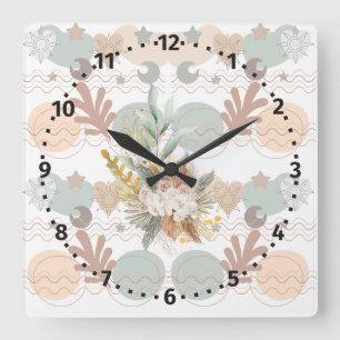 Boho modern geometric wallpaper square wall clock