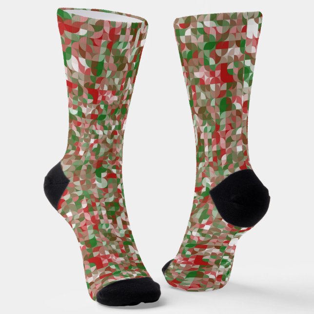 Boho Modern Groovy Christmas Geometric Pattern  So Socks (Angled)