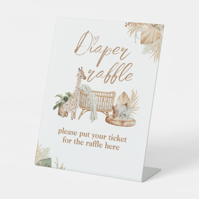 Boho Modern Heart Font Baby Shower Diaper Pedestal Sign (Front)