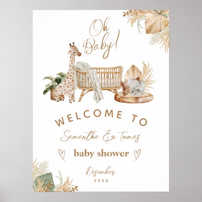 Boho Modern Heart Font Baby Shower  Poster (Front)