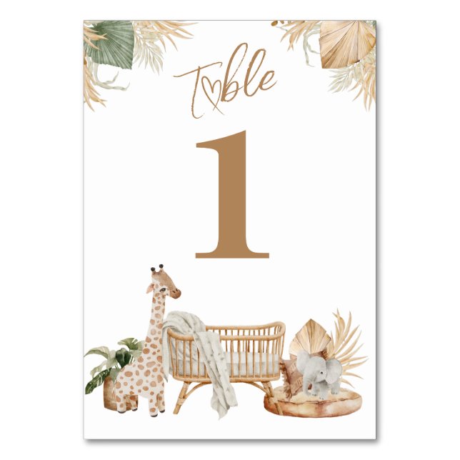 Boho Modern Heart Gender Neutral Baby Shower Table Number (Front)