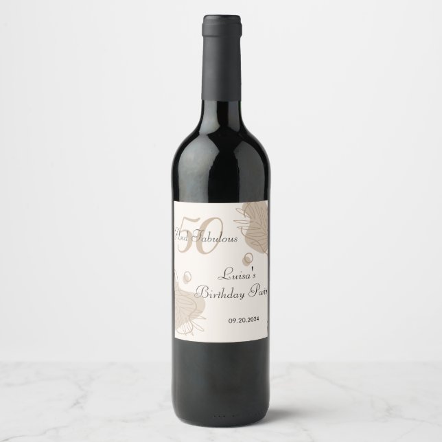 Boho Modern Leaf All Ages Birthday Wine Label (Front)