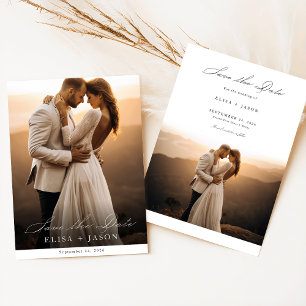 Boho Modern Minimal Vertical Photo Save the Date Invitation