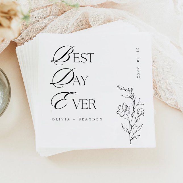 Boho Modern Minimalist Best Day Ever Wedding Napkin (Creator Uploaded)