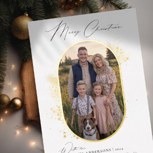 Boho Modern Minimalist Gold Splash Photo Christmas Foil Holiday Card