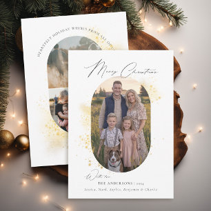 Boho Modern Minimalist Gold Splash Photo Christmas Holiday Card