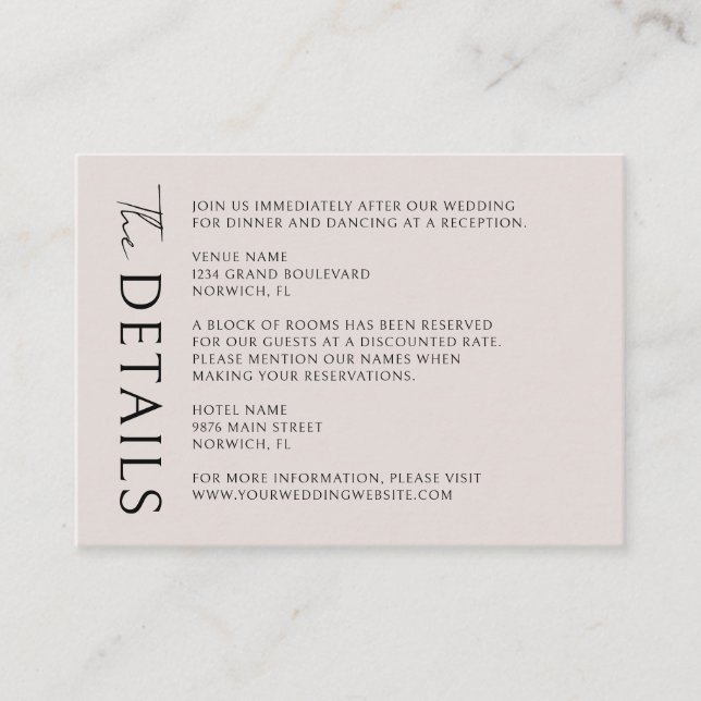 Boho Modern Minimalist Wedding Details Enclosure Card (Front)