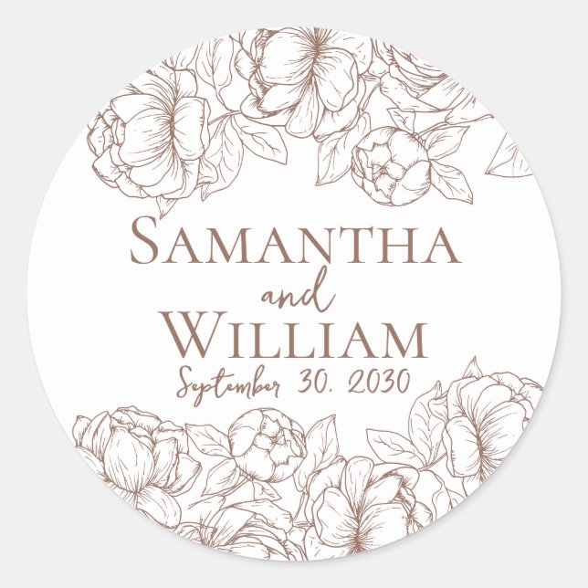 Boho Modern Mocha Mousse Elegant Rustic Wedding Classic Round Sticker (Front)