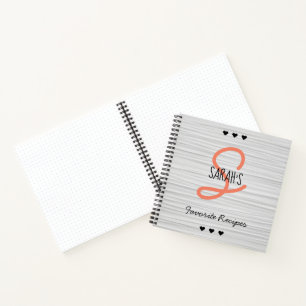 Boho Modern Monogram White Texture Favourite Recip Notebook