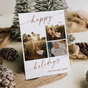 Boho Modern Multiple Photos Christmas Holiday Card