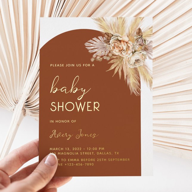 Boho Modern Pampas Grass Arch Baby Shower Gold (boho gold foil baby shower invitation)