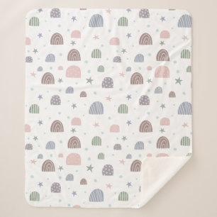 boho modern pastel rainbow stars sherpa blanket