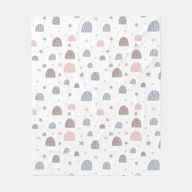 boho modern pastel rainbows stars fleece blanket (Front)