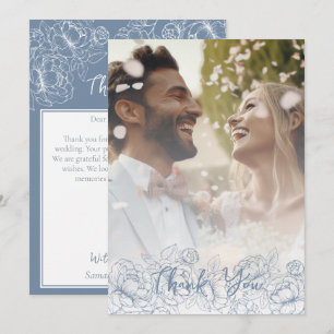 Boho Modern Periwinkle Blue Floral Elegant Photo Thank You Card