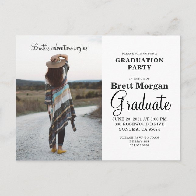 Boho Modern Photo Graduation Party  Invitation Pos (Front)
