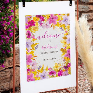 Boho modern purple floral welcome bridal shower poster