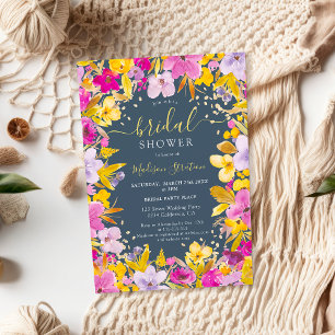 Boho modern purple lavender floral bridal shower invitation