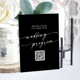 Boho Modern QR Code Black Wedding Program Acrylic Sign