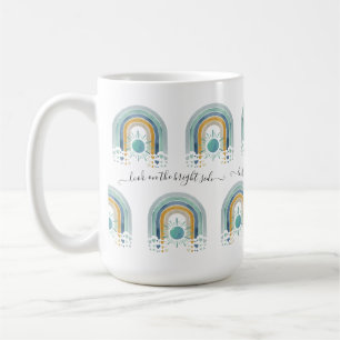 BOHO Modern Rainbow Sun Heart Watercolor Blue Gold Coffee Mug