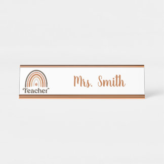 Boho Modern Rainbow Teacher Apple Desk Name Plate