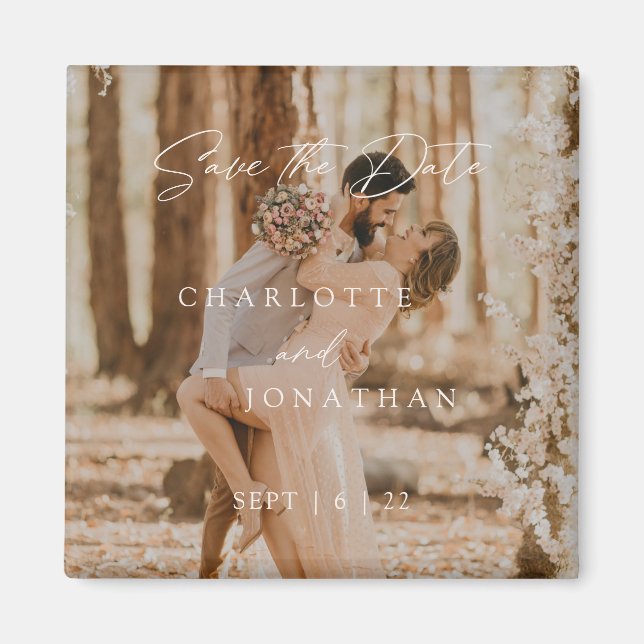 Boho Modern Simple Photo Wedding Save The Date Magnet (Front)