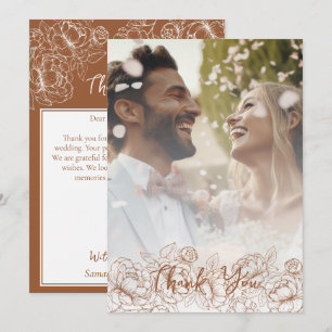 Boho Modern Terracotta Floral Elegant Photo Thank You Card