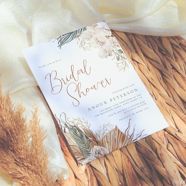Boho Modern Terracotta Pampas Grass Bridal Shower Invitation (Creator Uploaded)