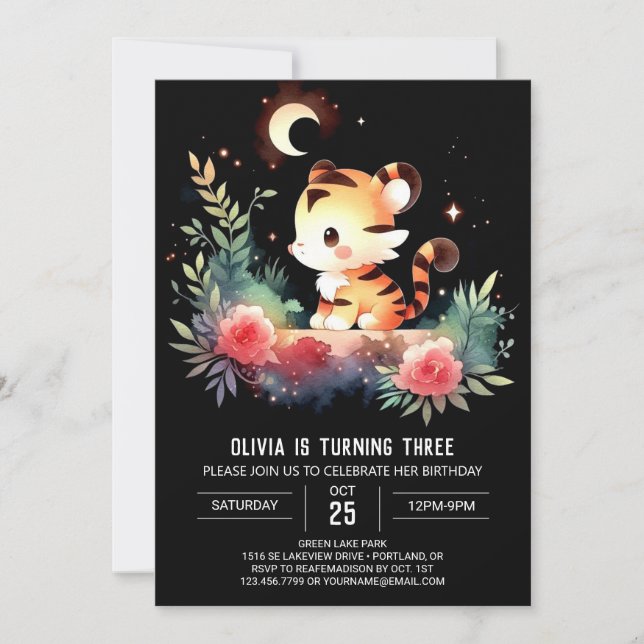 Boho Modern Tiger Birthday Invitation (Front)