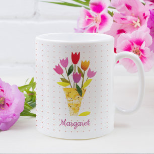 Boho Modern Tulips Hand-Illustrated Spring Easter Coffee Mug