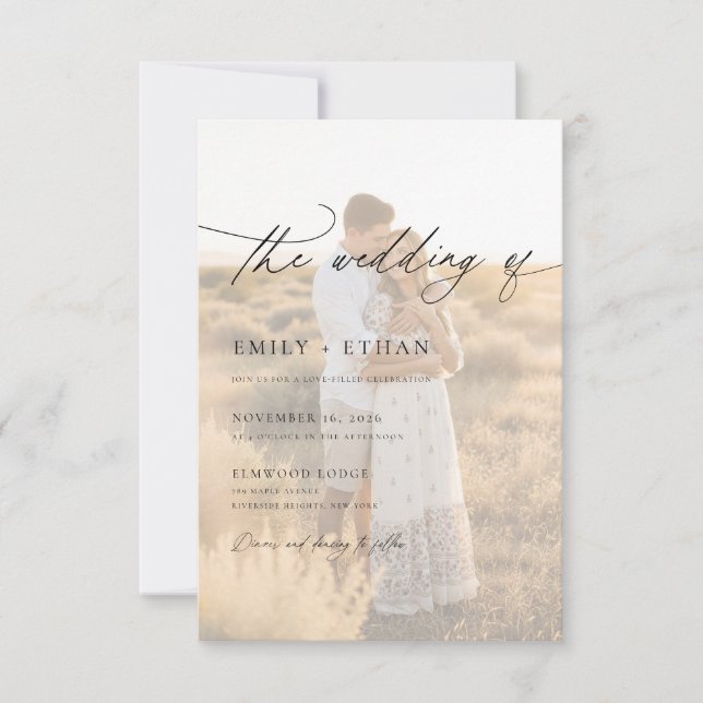 Boho Modern Vellum Overlay Photo QR Code Wedding  Invitation (Front)