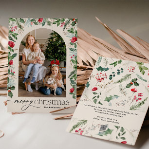 Boho Modern Watercolor Foliage Arch Christmas Holiday Card