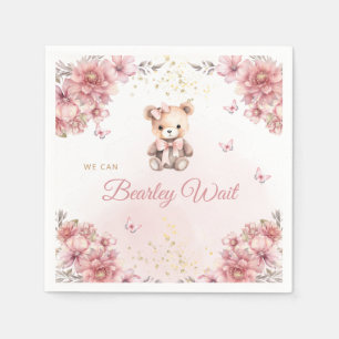 Boho Modern Watercolor Teddy Bear Girl Baby Shower Napkin