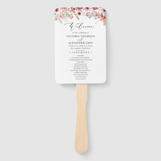 Boho Modern Wedding Program Hand Fan (Front)