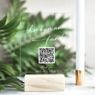 Boho Modern White Clear Wedding Honeymoon Fund Acrylic Sign