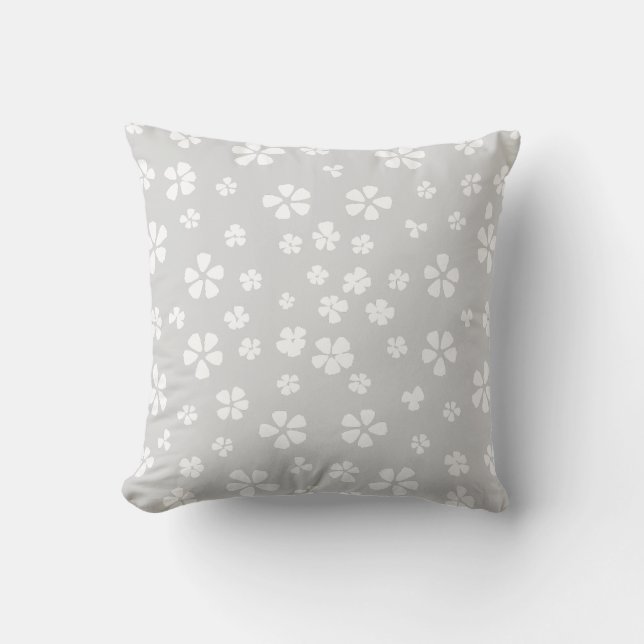 Boho modern white wildflower dusty grey cushion (Front)