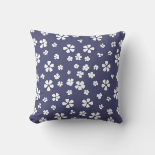 Boho modern white wildflower dusty navy blue cushion