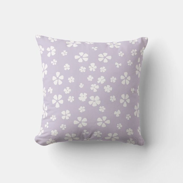 Boho modern white wildflower dusty purple lavender cushion (Front)
