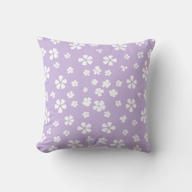 Boho modern white wildflower light purple lavender cushion (Front)